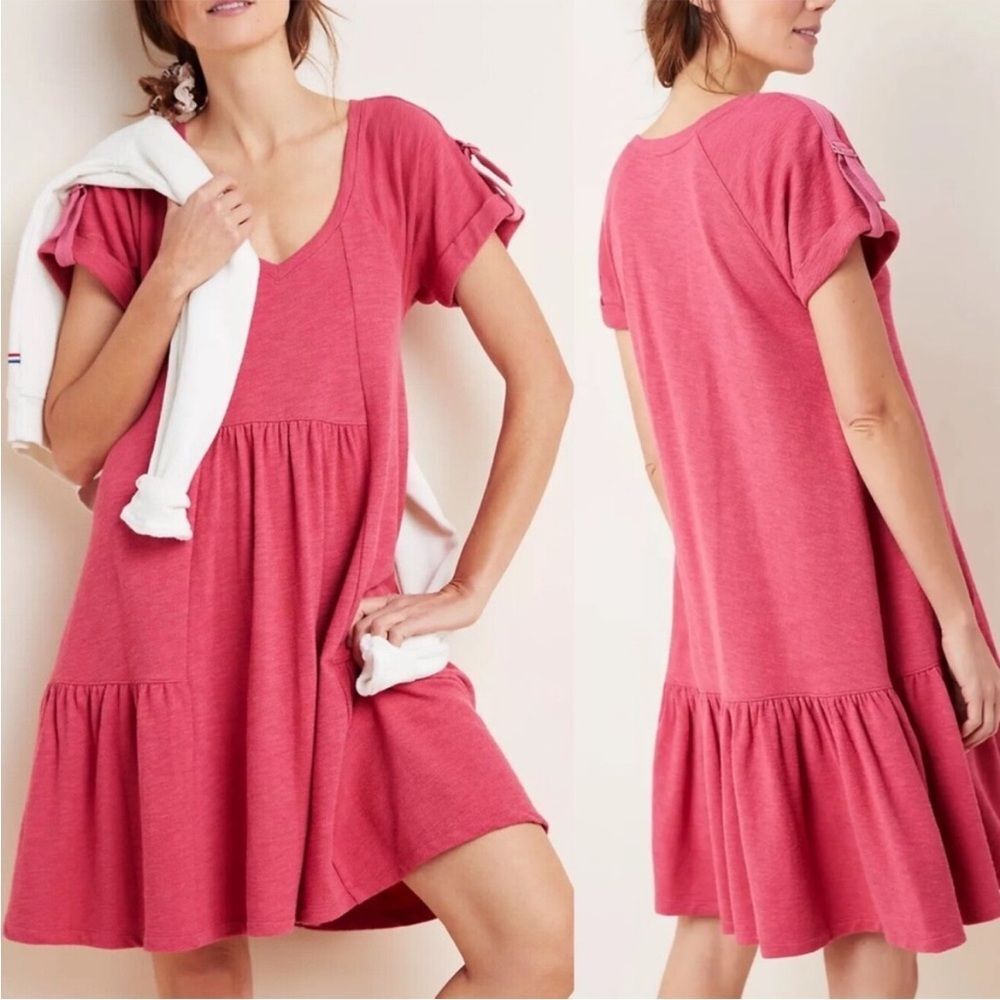 Anthropologie Saturday Sunday‎ Kathie Flounced Relaxed fit Dress Pink small